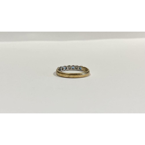 79 - A BEAUTIFUL 9CT YELLOW GOLD DIAMOND & SAPPHIRE SEVEN STONE RING, with four round cut sapphires separ... 