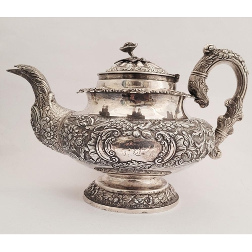 83 - AN EXCEPTIONAL IRISH, CORK, WILLIAM IV, SILVER TEA SERVICE, including a large tea pot, jug & sugar b... 