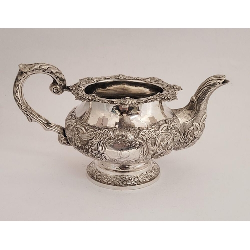 83 - AN EXCEPTIONAL IRISH, CORK, WILLIAM IV, SILVER TEA SERVICE, including a large tea pot, jug & sugar b... 