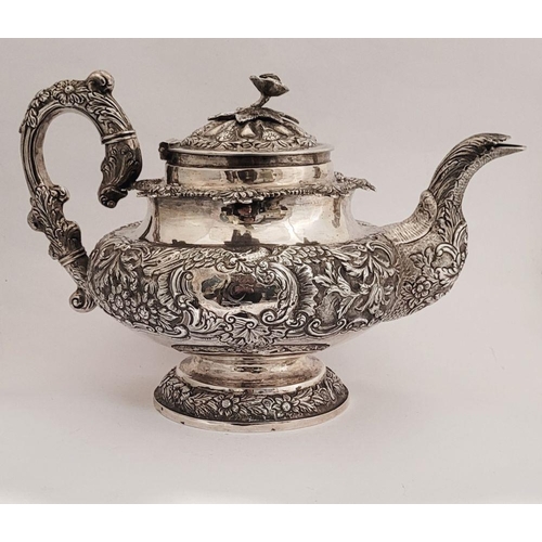 83 - AN EXCEPTIONAL IRISH, CORK, WILLIAM IV, SILVER TEA SERVICE, including a large tea pot, jug & sugar b... 