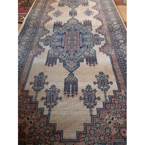 88 - AN LARGE GOOD QUALITY WILTON WOOL HALL RUNNER RUG, made in Turkey. With triple medallion design to c... 