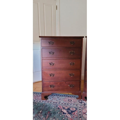 91 - A VERY GOOD PAIR OF MAHOGANY FIVE DRAWER CHESTS / TALL BOYS, each with a raised back gallery to the ... 