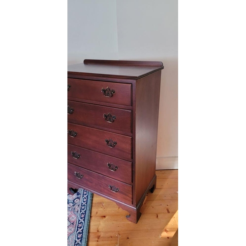 91 - A VERY GOOD PAIR OF MAHOGANY FIVE DRAWER CHESTS / TALL BOYS, each with a raised back gallery to the ... 