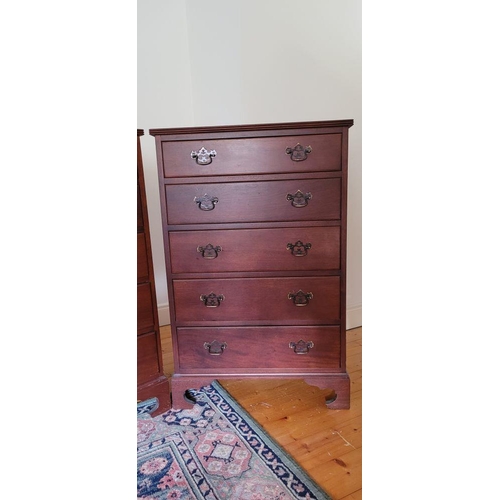 91 - A VERY GOOD PAIR OF MAHOGANY FIVE DRAWER CHESTS / TALL BOYS, each with a raised back gallery to the ... 