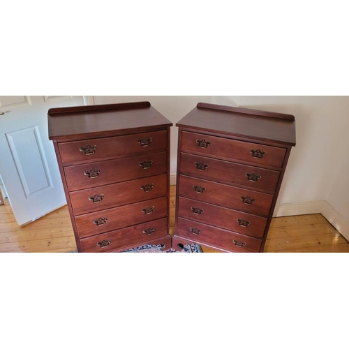 91 - A VERY GOOD PAIR OF MAHOGANY FIVE DRAWER CHESTS / TALL BOYS, each with a raised back gallery to the ... 