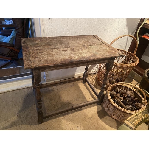 256 - A 19TH JACOBEAN REVIVAL OAK SIDE TABLE, country style piece, raised on a turned column legs which ar... 