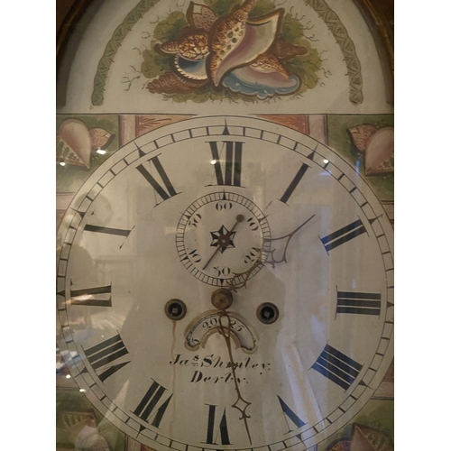 258 - A GOOD 19TH CENTURY MAHOGANY LONGCASE GRANDFATHER CLOCK, by James Shepley, of Derby. The top with a ... 