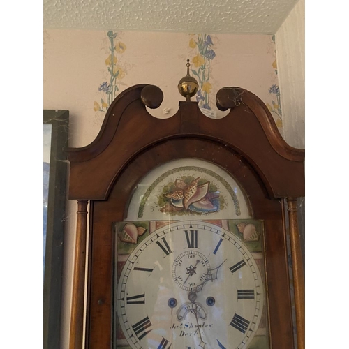 258 - A GOOD 19TH CENTURY MAHOGANY LONGCASE GRANDFATHER CLOCK, by James Shepley, of Derby. The top with a ... 