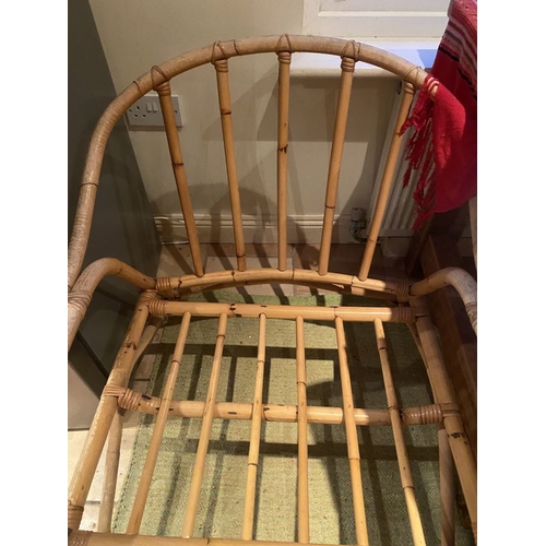 262 - A LOW-RISE RATTAN STYLE ARMCHAIR, with curved backrest that runs into the arms, in good condition, n... 