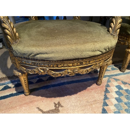 263 - A PAIR OF GOOD GILTWOOD FRENCH STYLE ARMCHAIRS, lovely detail to the raised carved crest rails, with... 