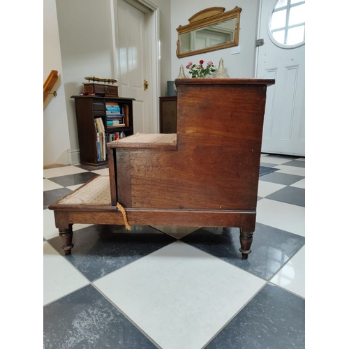 89 - AN ANTIQUE CHAMBER BED STEPS, the handcrafted three step piece has a pull out commode step and a lif... 