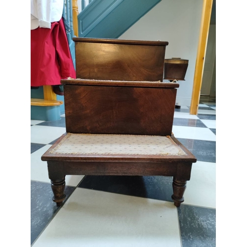 89 - AN ANTIQUE CHAMBER BED STEPS, the handcrafted three step piece has a pull out commode step and a lif... 