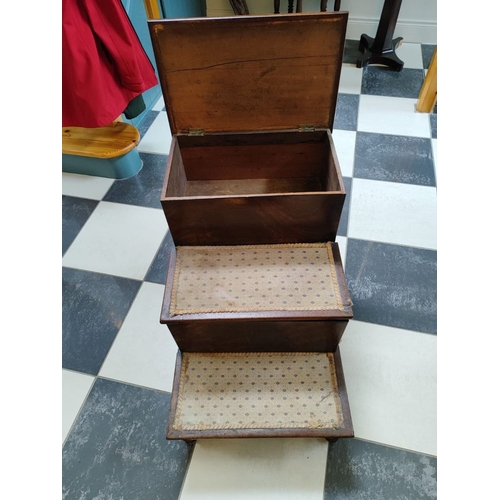 89 - AN ANTIQUE CHAMBER BED STEPS, the handcrafted three step piece has a pull out commode step and a lif... 