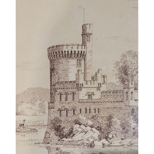 20 - GEOFF PLEASANCE, (BRITISH, B.1942), BLACKROCK CASTLE, CO. CORK, ink on paper, signed and dated 1979 ... 