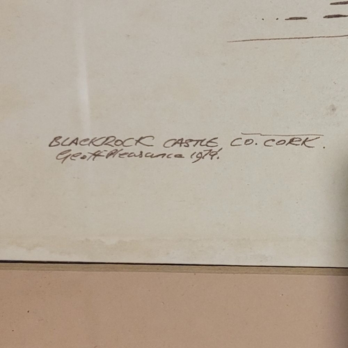 20 - GEOFF PLEASANCE, (BRITISH, B.1942), BLACKROCK CASTLE, CO. CORK, ink on paper, signed and dated 1979 ... 