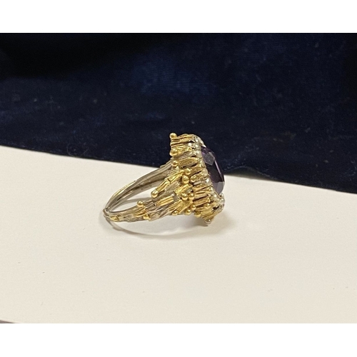 25 - A STUNNING ANTIQUE 18CT GOLD AMETHYST & SEED PEARL CLUSTER RING, with central large oval cut amethys... 