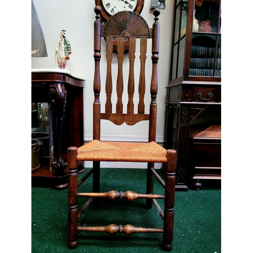 29 - A PAIR OF ANTIQUE BANISTER BACKED WILLIAM & MARY CHAIRS, each with a demi-lune sun burst crest rail ... 