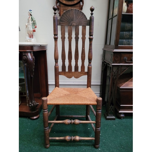 29 - A PAIR OF ANTIQUE BANISTER BACKED WILLIAM & MARY CHAIRS, each with a demi-lune sun burst crest rail ... 