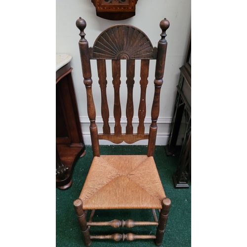29 - A PAIR OF ANTIQUE BANISTER BACKED WILLIAM & MARY CHAIRS, each with a demi-lune sun burst crest rail ... 