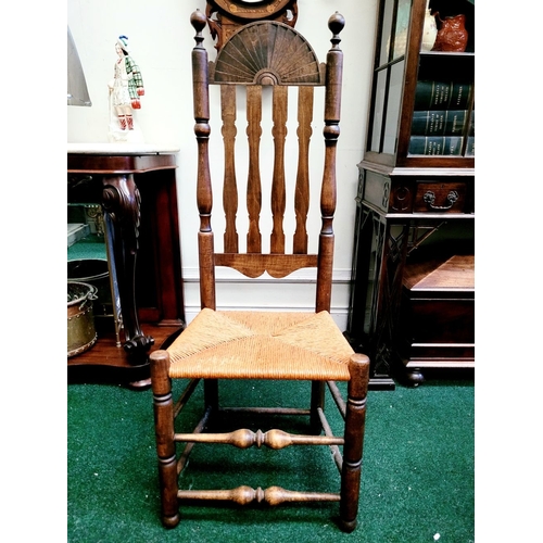 29 - A PAIR OF ANTIQUE BANISTER BACKED WILLIAM & MARY CHAIRS, each with a demi-lune sun burst crest rail ... 