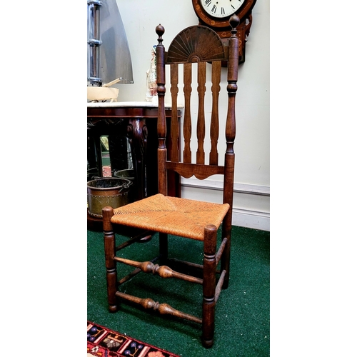 29 - A PAIR OF ANTIQUE BANISTER BACKED WILLIAM & MARY CHAIRS, each with a demi-lune sun burst crest rail ... 