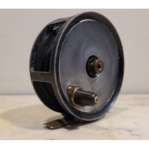 35 - A VINTAGE W. HAYNES & SON CORK FISHING REEL; Patent 27023, with centabrake No.1. A 4 ½ inch alloy & ... 