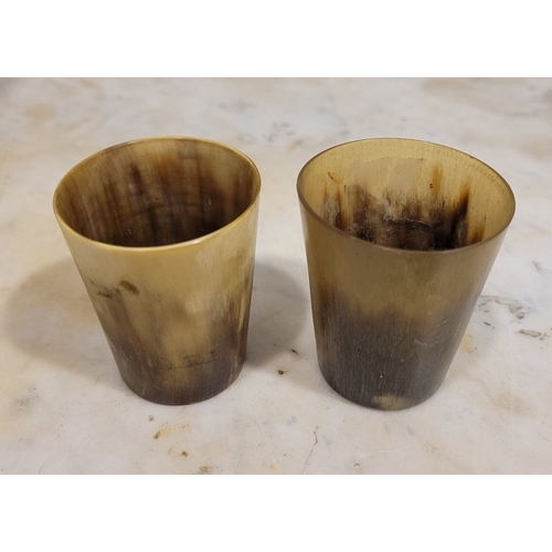 36 - A LOT OF CORK INTEREST: TWO MINIATURE ANTIQUE HORN CUPS, of tapered form, each reading 'Cork' to bod... 