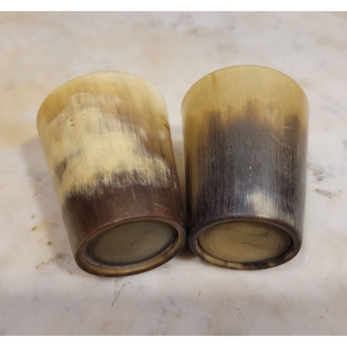 36 - A LOT OF CORK INTEREST: TWO MINIATURE ANTIQUE HORN CUPS, of tapered form, each reading 'Cork' to bod... 