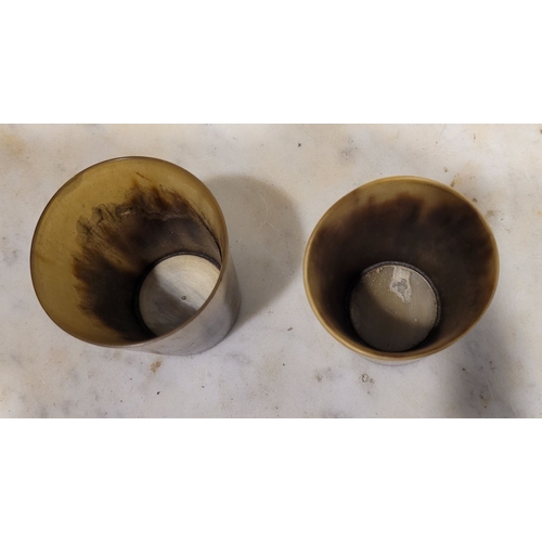 36 - A LOT OF CORK INTEREST: TWO MINIATURE ANTIQUE HORN CUPS, of tapered form, each reading 'Cork' to bod... 