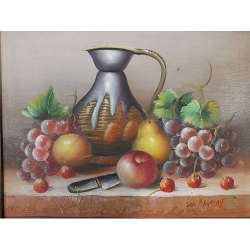64 - A VINTAGE FRAMED STILL LIFE, oil on canvas, signed ‘W. Thomas’ lower right. Dimensions:33cm wide x 2... 