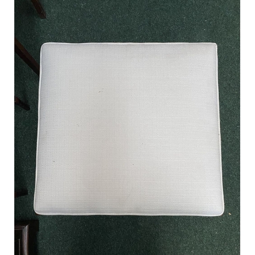 66 - A 19TH CENTURY MAHOGANY AND UPHOLSTERED STOOL the square upholstered seat on X-shaped supports with ... 