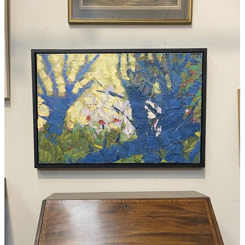 71 - MARTIN STONE (Irish, 20th Century), ‘IN THE WOODS’, oil on canvas, signed and inscribed verso with a... 