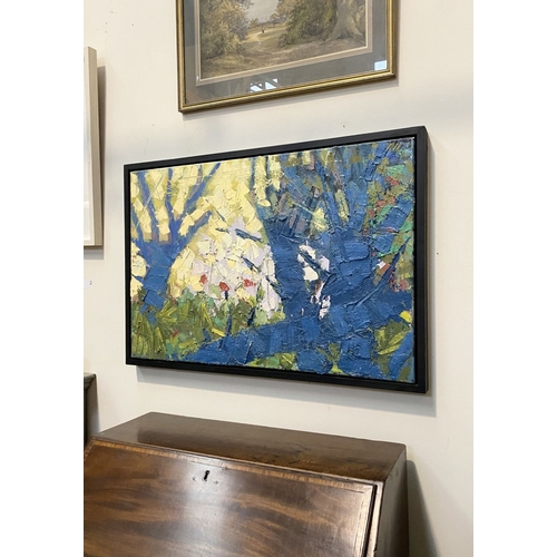 71 - MARTIN STONE (Irish, 20th Century), ‘IN THE WOODS’, oil on canvas, signed and inscribed verso with a... 