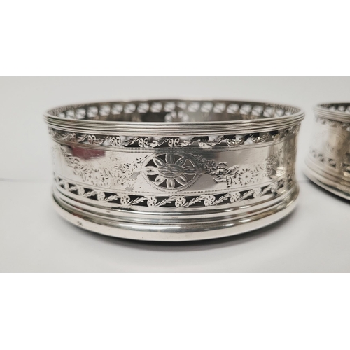 8 - A VERY GOOD QUALITY PAIR OF IRISH GEORGE III SILVER WINE BOTTLE COASTERS, by Chris Haines, Dublin c.... 