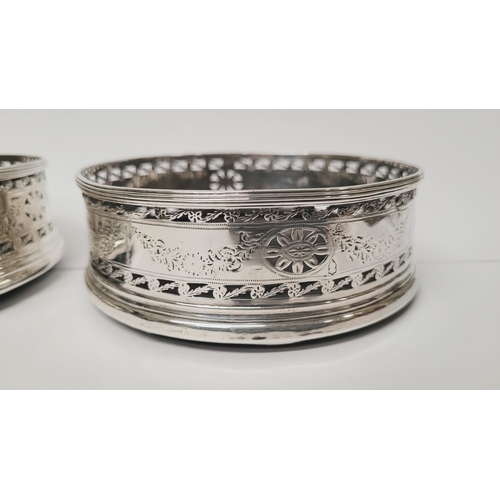 8 - A VERY GOOD QUALITY PAIR OF IRISH GEORGE III SILVER WINE BOTTLE COASTERS, by Chris Haines, Dublin c.... 