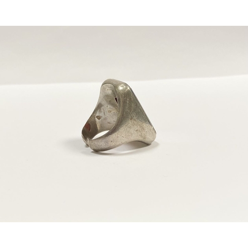 81 - A JOACHIM S’PALIU SPAIN STERLING SILVER CARNELIAN RING, with large rectangular cut Carnelian with ro... 