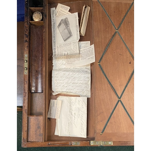 87 - A FINE GEORGE III PERIOD HARDWOOD WRITING SLOPE, with brass fittings and campaign handles to sides, ... 