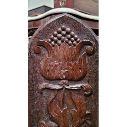 88 - A BEAUTIFUL HAND CARVED FOLDING WOODEN SCREEN, the front of each of the three panels decorated with ... 