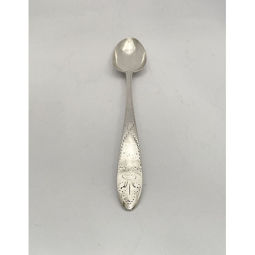 9 - A RARE IRISH – LIMERICK – GEORGE III SILVER SERVING SPOON, by Maurice Fitzgerald c.1785. The handle ... 
