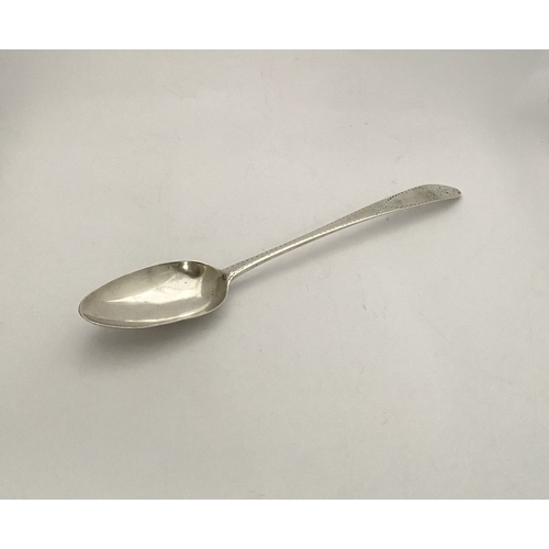 9 - A RARE IRISH – LIMERICK – GEORGE III SILVER SERVING SPOON, by Maurice Fitzgerald c.1785. The handle ... 
