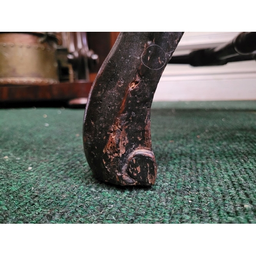 98 - A TALL BACKED SINGLE WILLIAM & MARY OAK HALL CHAIR, with a carved domed crest rail with woven cane b... 