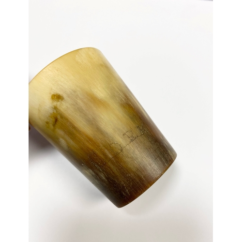 36 - A LOT OF CORK INTEREST: TWO MINIATURE ANTIQUE HORN CUPS, of tapered form, each reading 'Cork' to bod... 