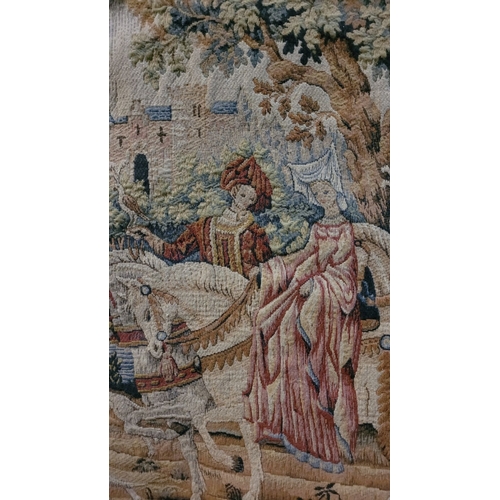 102 - A VINTAGE ‘ROYAL HUNT’ TAPESTRY, with hanging rod. Label verso: ‘The Royal Hunt Tapestry by Marc Way... 