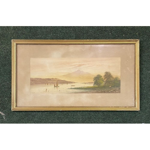 106 - E. LEWIS (British, 19th Century), watercolour on paper depicting coastal scene with boats, mountains... 