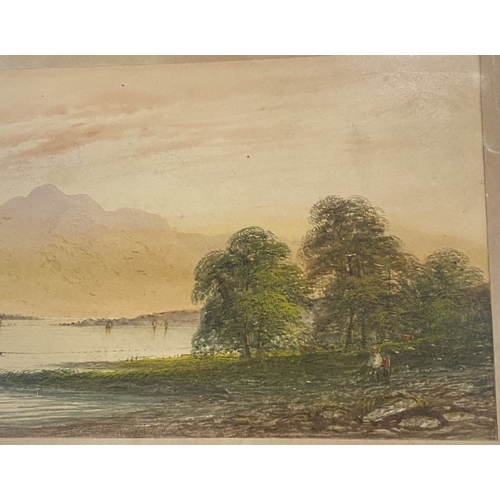 106 - E. LEWIS (British, 19th Century), watercolour on paper depicting coastal scene with boats, mountains... 