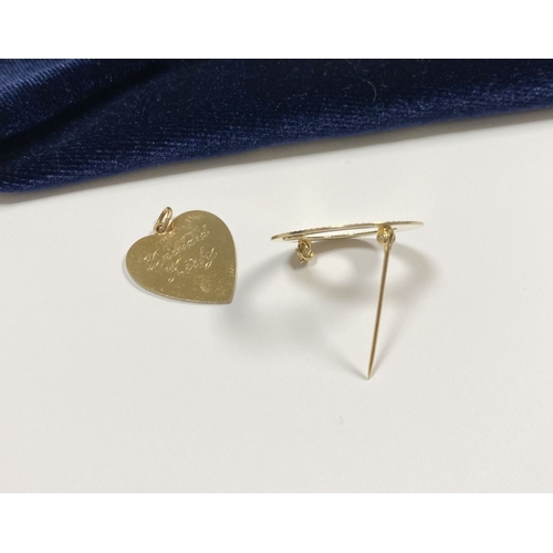 111 - A GOLD LOT TO INCLUDE (i) A BEAUTIFUL 14CT GOLD BROOCH, (ii) 12CT GOLD HEART PENDANT, (iii) 18CT GOL... 