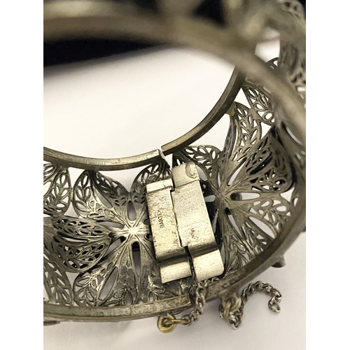 122 - A VINTAGE LARGE BARTEK FILIGREE BANGLE BRACELET, beautiful intricate floral design surrounding in si... 