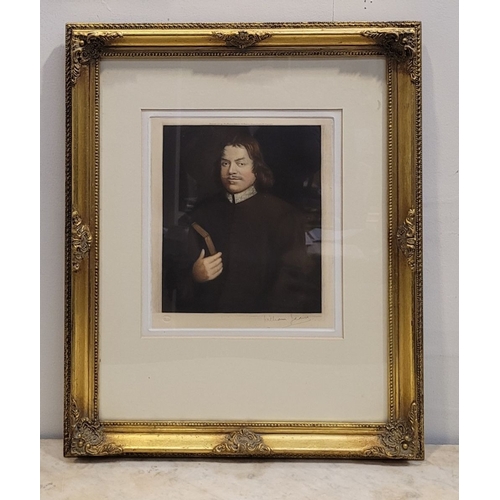 144 - A FRAMED EDWARDIAN COLOURED PRINT: AFTER THOMAS SADLER, (1684) PORTRAIT OF JOHN BUNYAN, ARTIST'S PRO... 