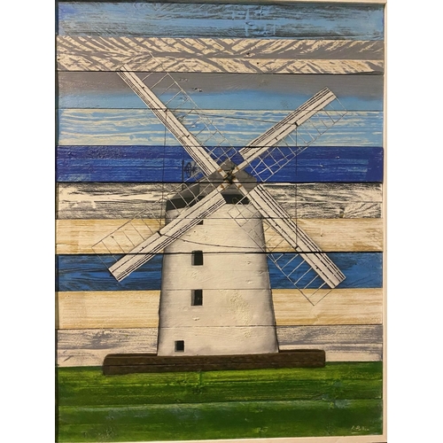 145 - KEN PARKER (Irish, 20th Century), ‘BALLYCOPELAND WINDMILL CO. DOWN’, acrylic on wooden panels, signe... 