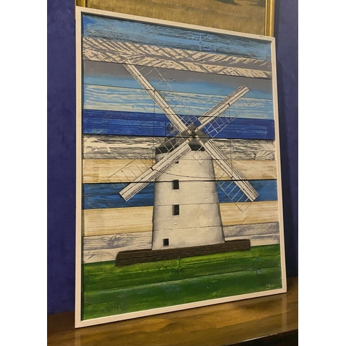 145 - KEN PARKER (Irish, 20th Century), ‘BALLYCOPELAND WINDMILL CO. DOWN’, acrylic on wooden panels, signe... 